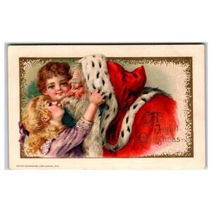 Vintage 1914 John Winsch Santa Claus Christmas Postcard with Children